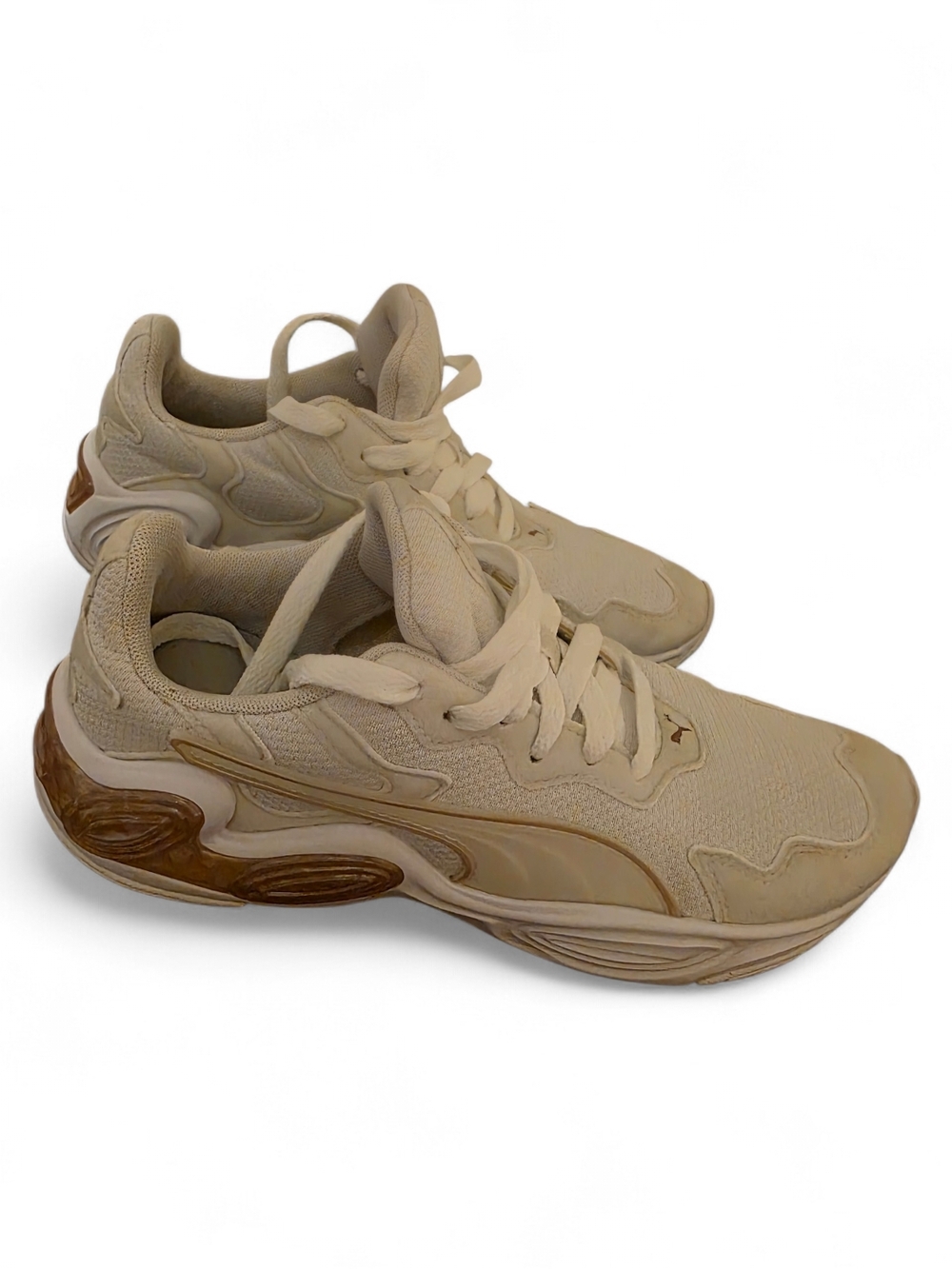 Price Drop! Puma White and Light Pink/Tan Sculpted-Panel Running Shoes